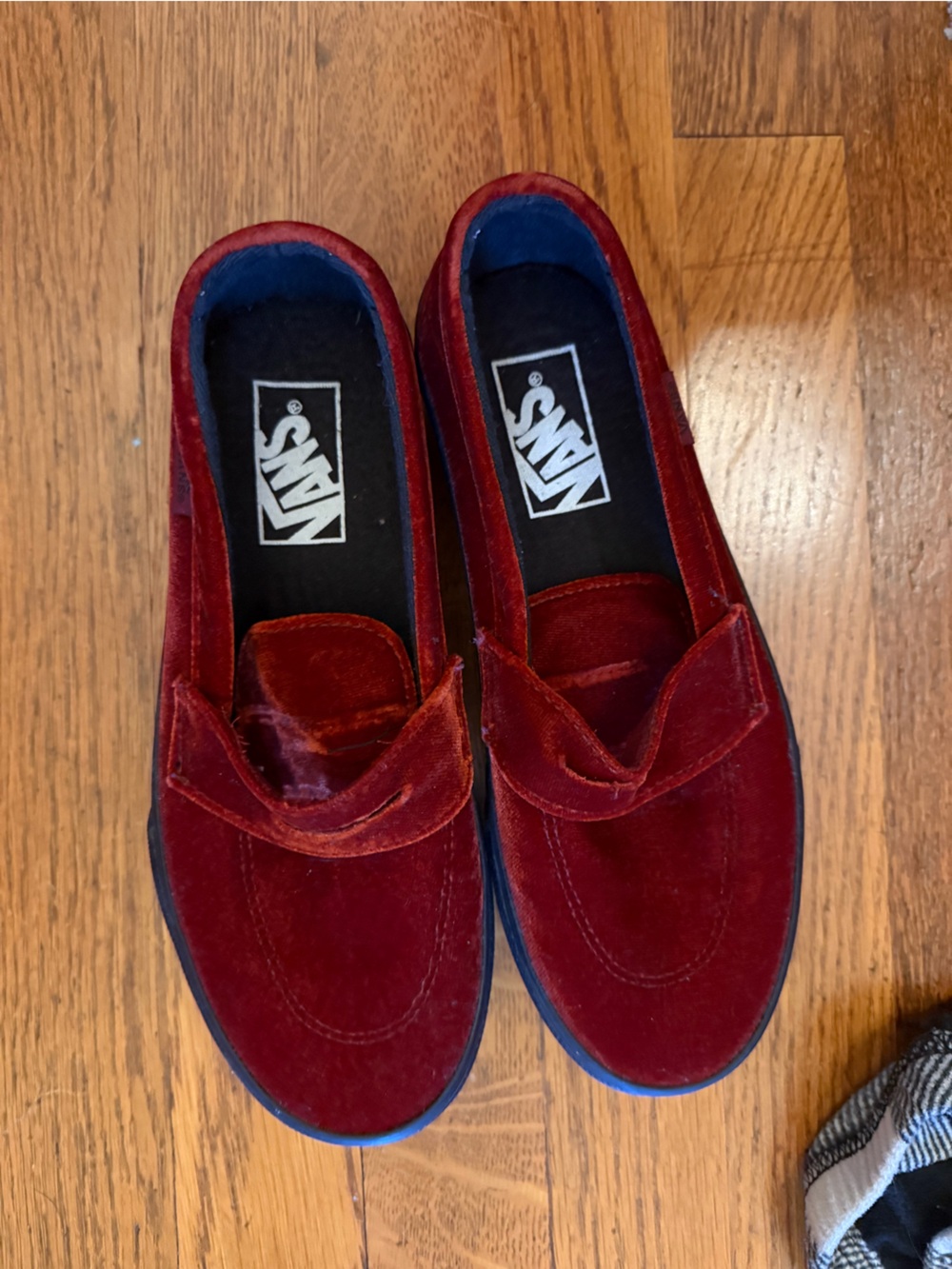 Vans Velvet Loafers in Burgundy